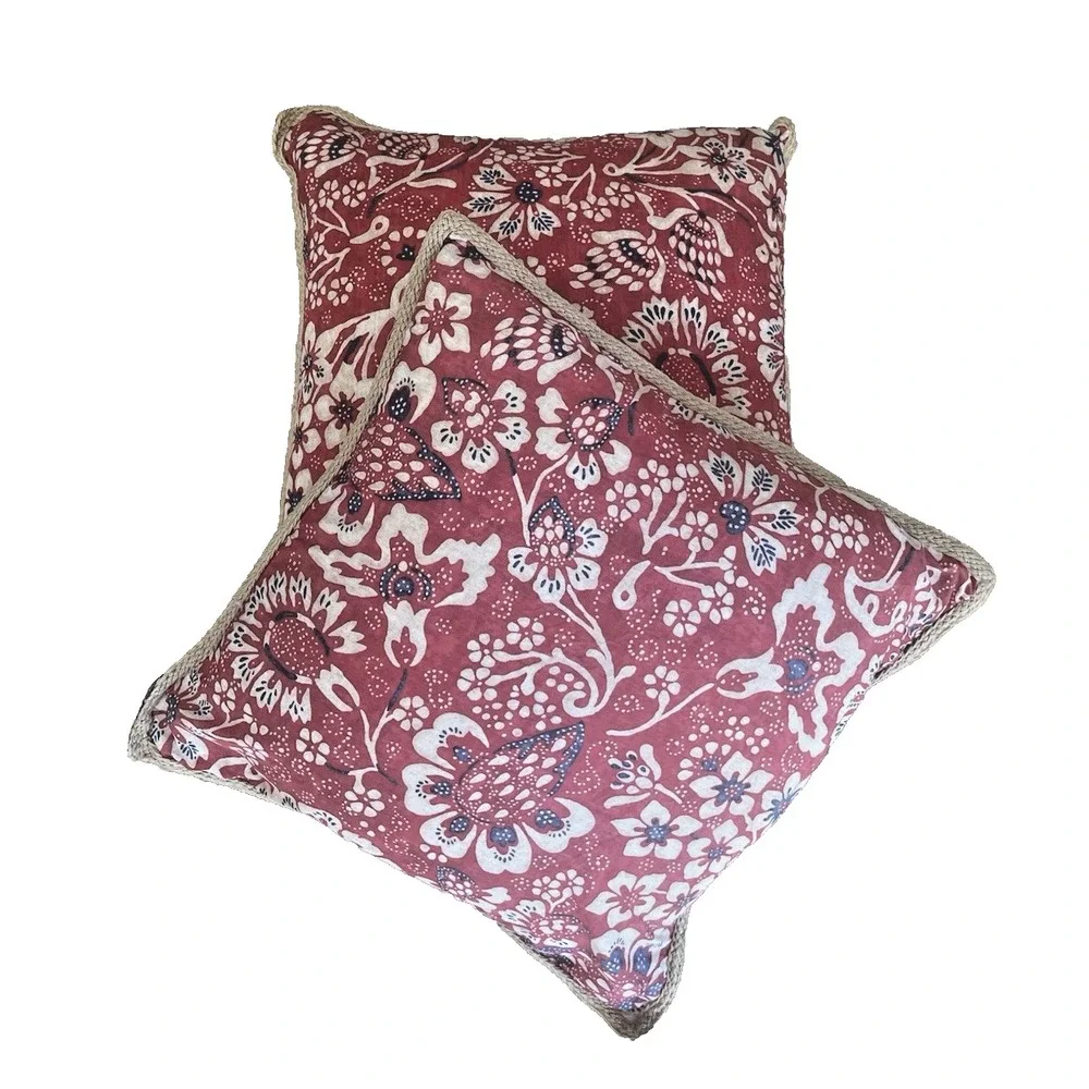 2 Ralph Lauren Pr DECORATIVE PILLOW Down Insert Villa Martine STRIPES Red Floral
